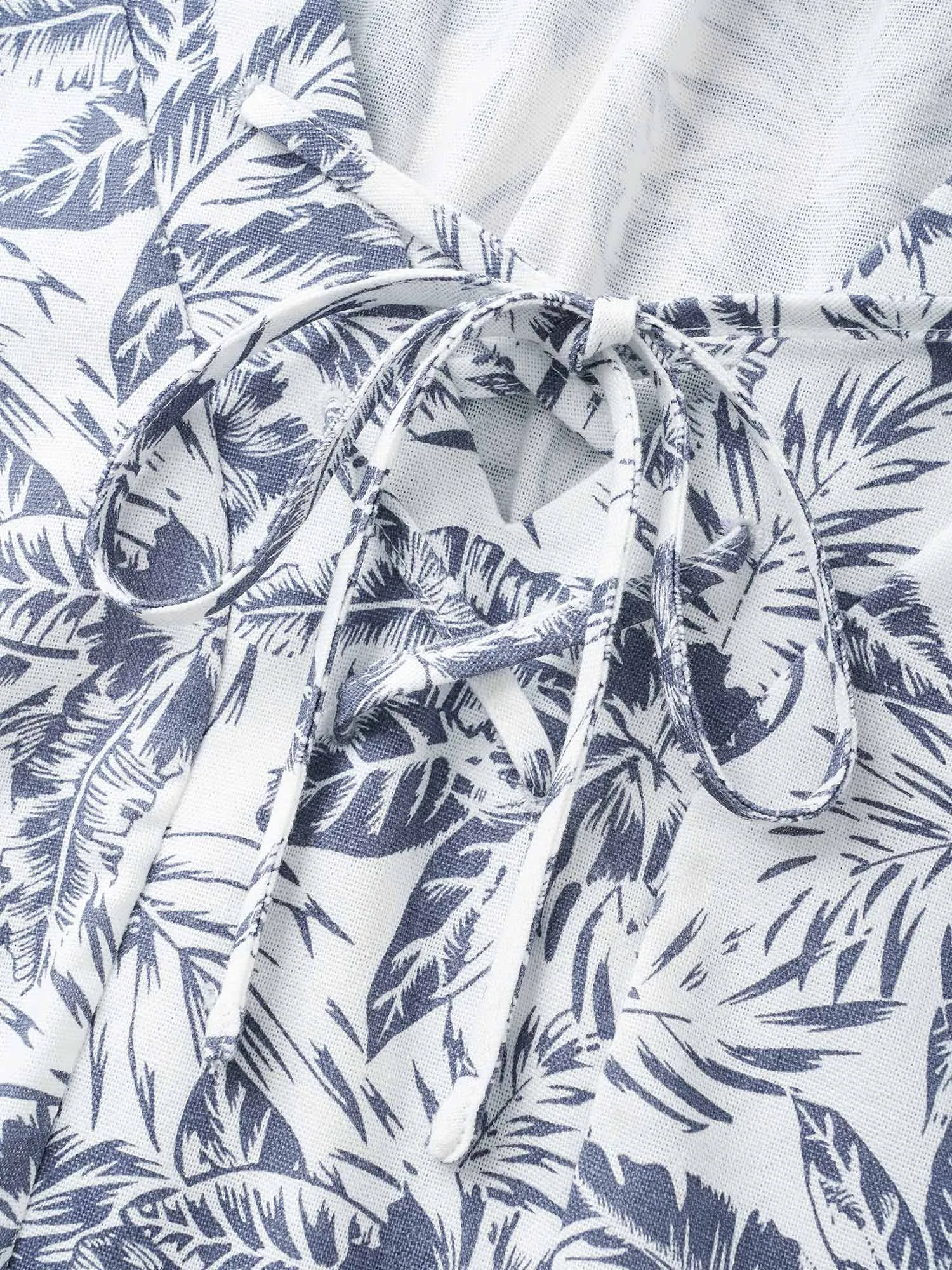 Linen Blend Tropical Print Lace Up Lantern Sleeve Blouse sold by Bloomchic product image thumbnail 5