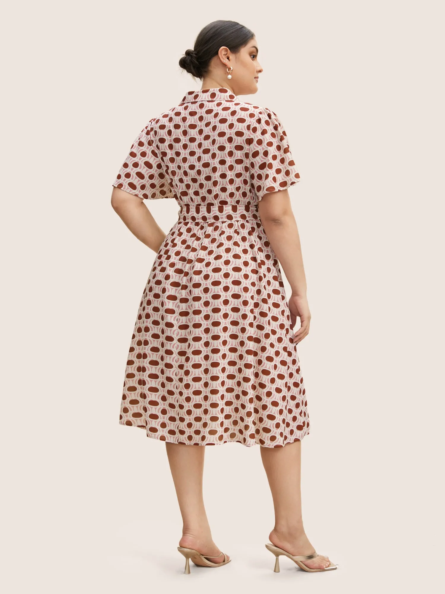 Geometric Belted Ruffle Sleeve Midi Dress sold by Bloomchic product image thumbnail 3