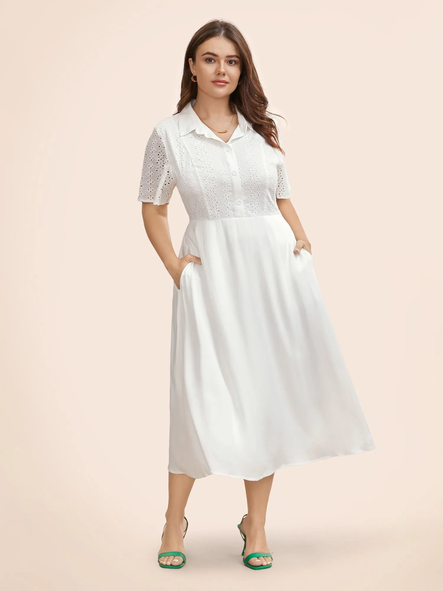 Shirt Collar Broderie Anglaise Midi Dress sold by Bloomchic product image thumbnail 3