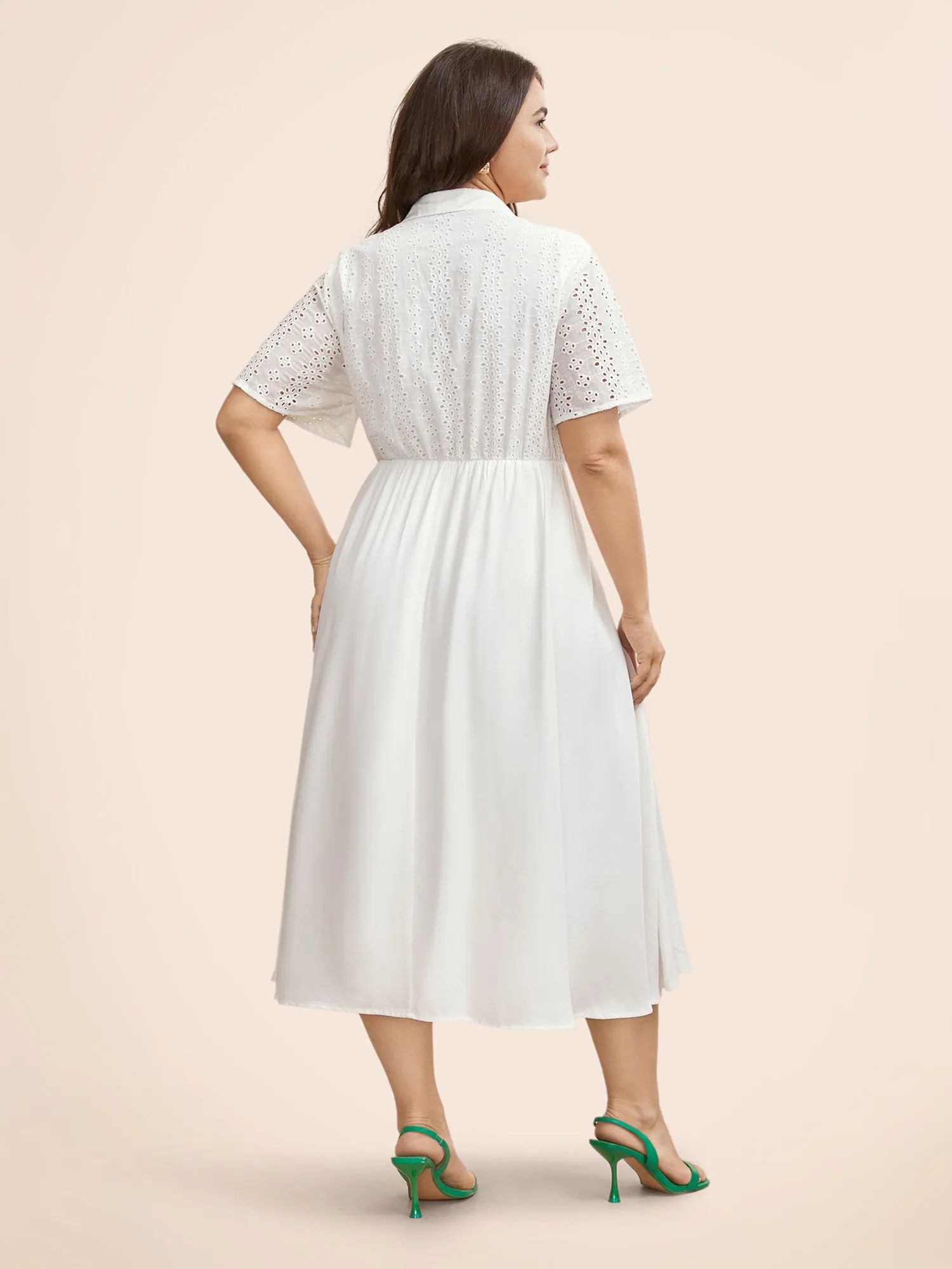 Shirt Collar Broderie Anglaise Midi Dress sold by Bloomchic product image thumbnail 4