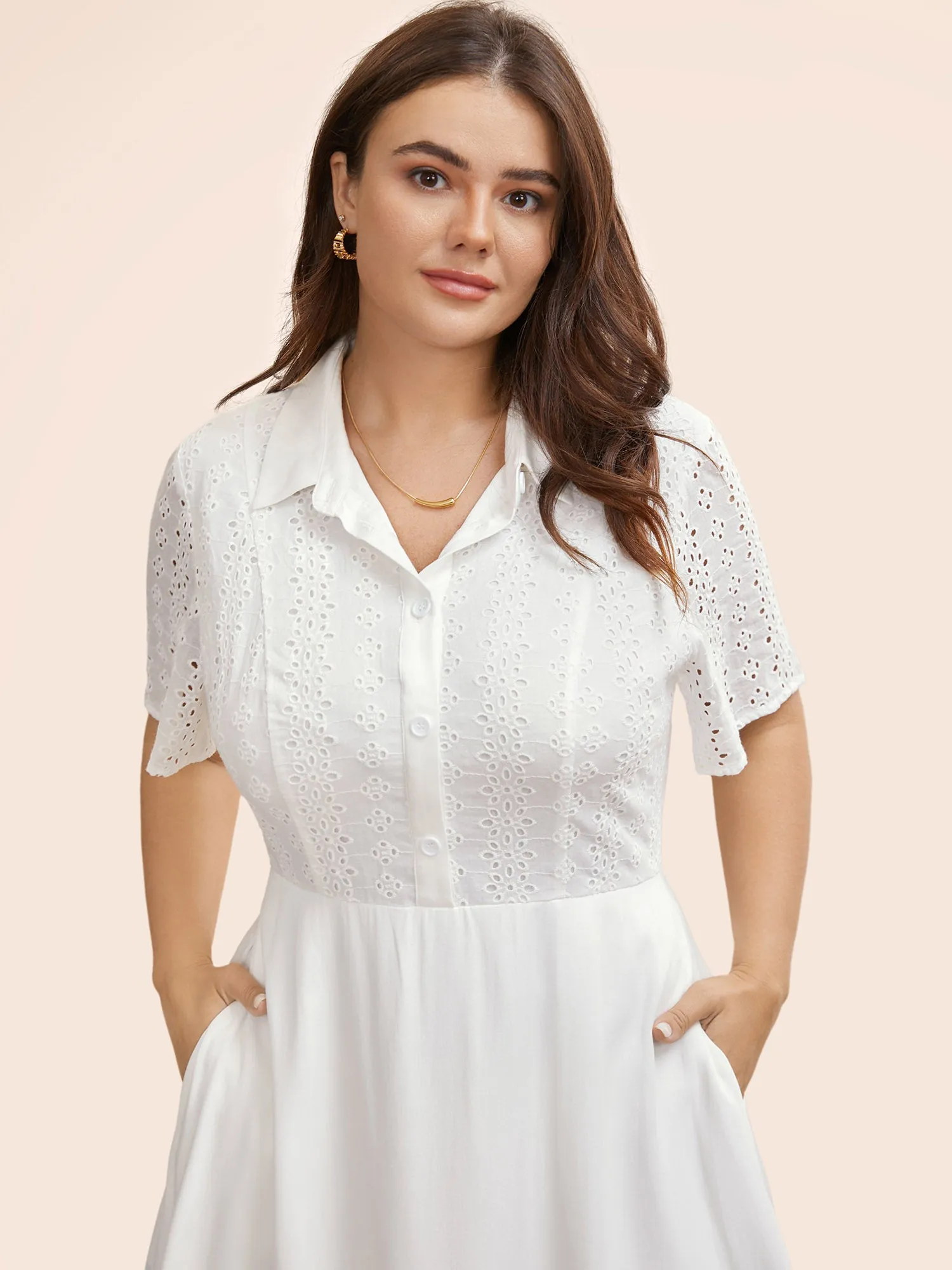 Shirt Collar Broderie Anglaise Midi Dress sold by Bloomchic product image thumbnail 2