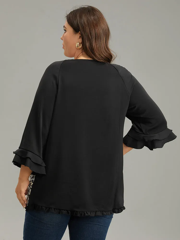 Leopard Print Patchwork Frill Trim Blouse sold by Bloomchic product image thumbnail 4