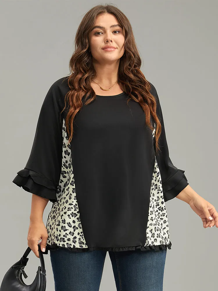 Leopard Print Patchwork Frill Trim Blouse sold by Bloomchic product image thumbnail 2