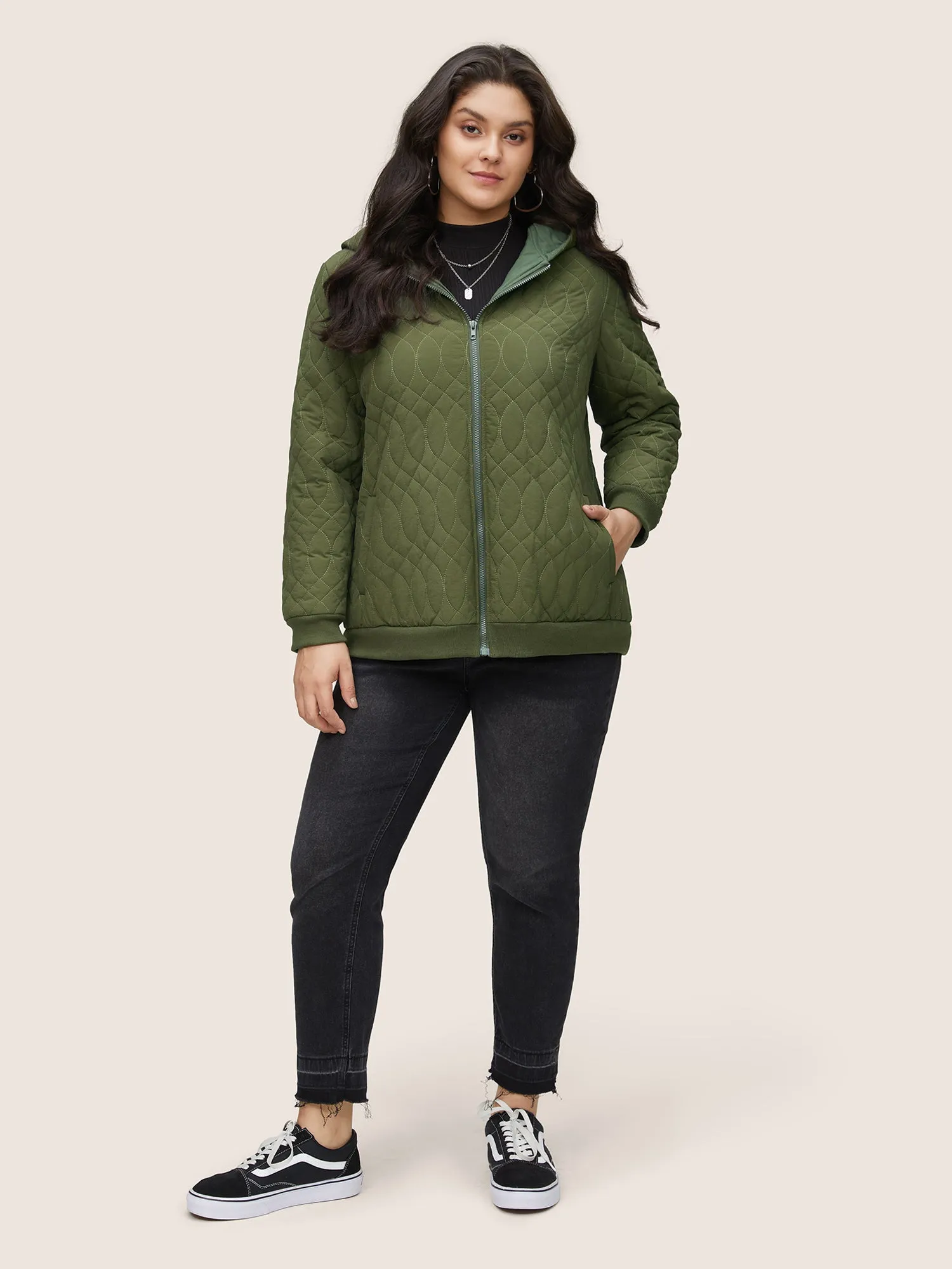 Solid Pocket Texture Lined Quilted Jacket sold by Bloomchic product image thumbnail 2