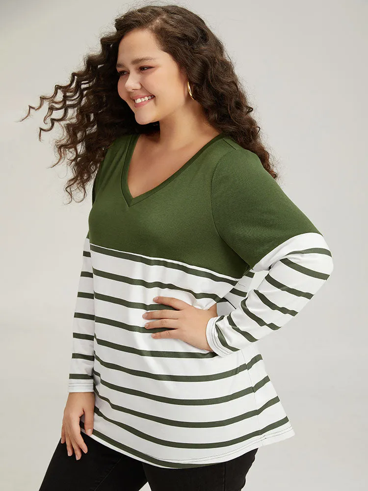 Striped Patchwork Contrast V Neck Sweatshirt sold by Bloomchic product image thumbnail 3