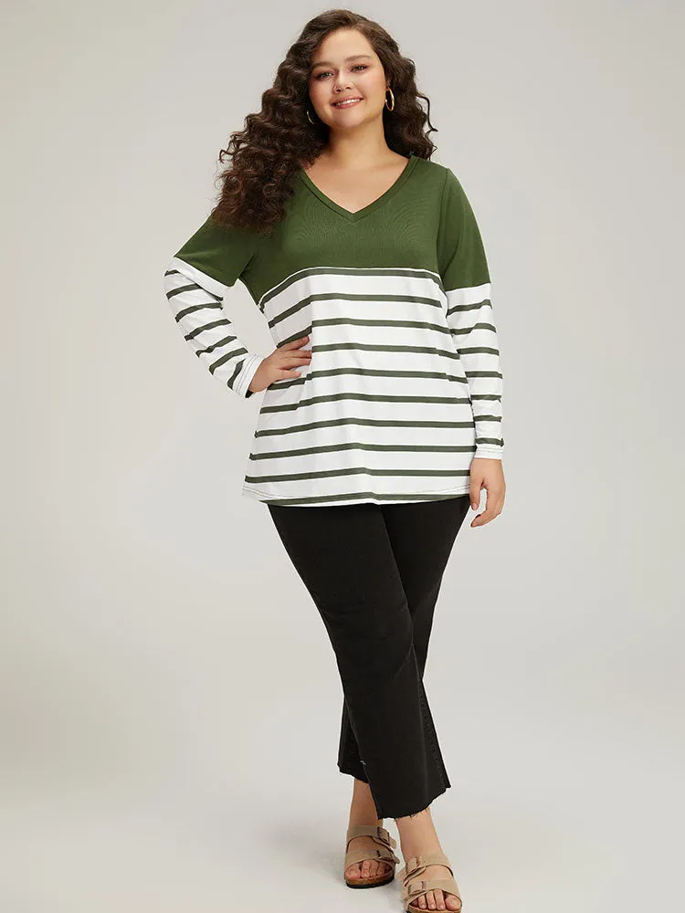 Striped Patchwork Contrast V Neck Sweatshirt sold by Bloomchic product image thumbnail 5