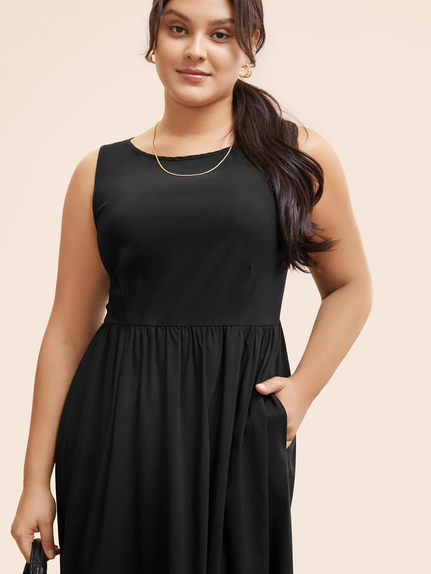 Stretch Woven Blend Multiple Splicing Midi Dress sold by Bloomchic product image thumbnail 3