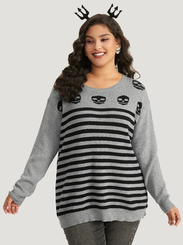 Halloween Supersoft Essentials Skull Print Striped Round Neck Pullover sold by Bloomchic