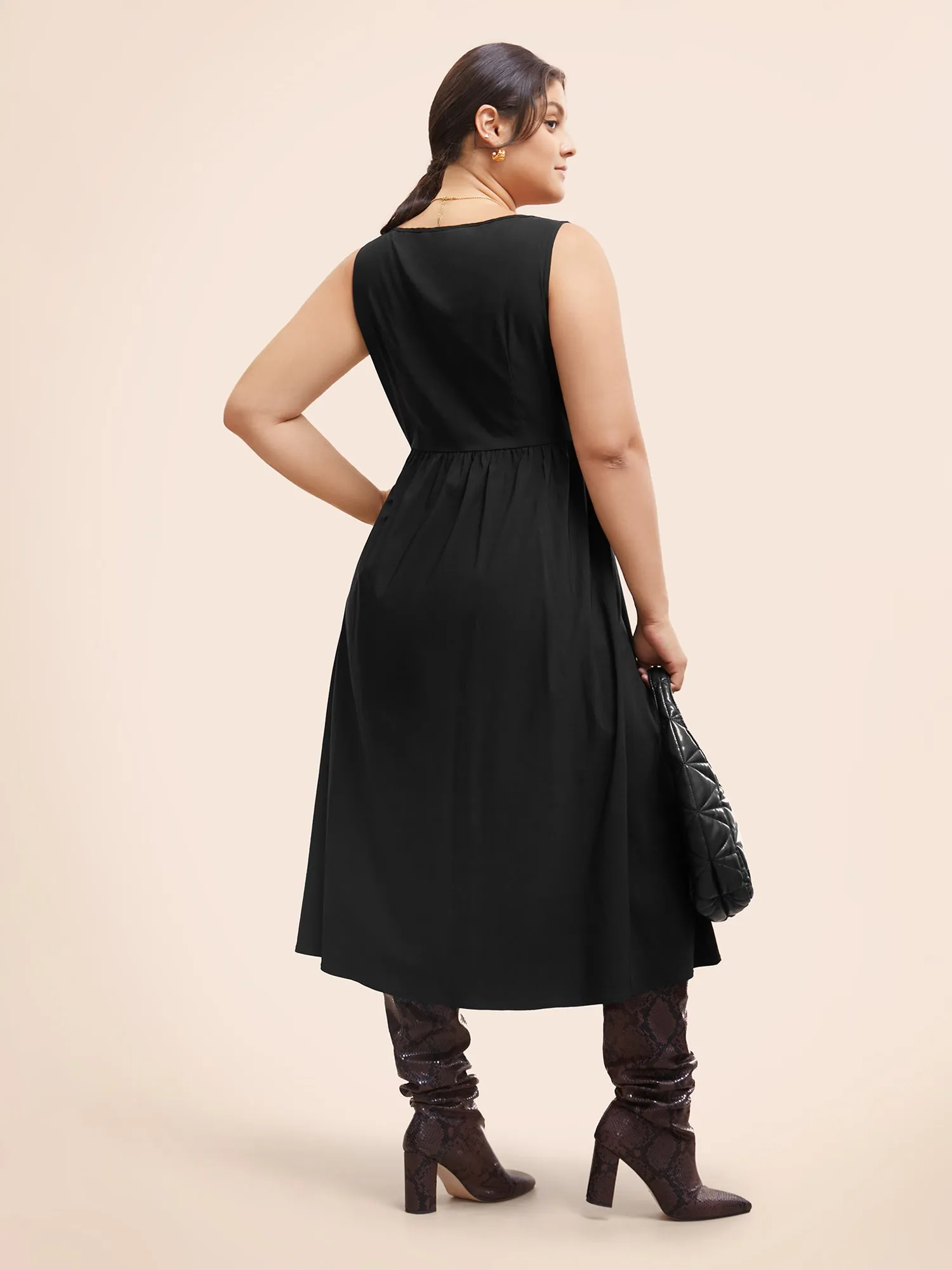 Stretch Woven Blend Multiple Splicing Midi Dress sold by Bloomchic product image thumbnail 4