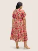 Watercolor Floral Patchwork Petal Sleeve Belted Dress sold by Bloomchic