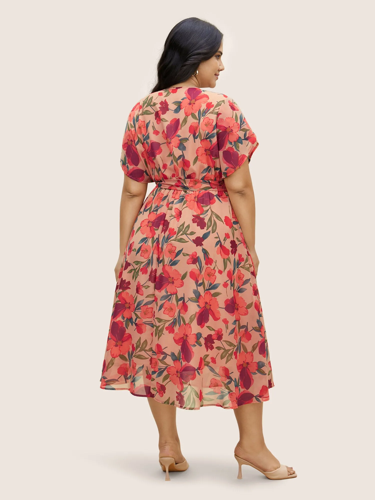 Watercolor Floral Patchwork Petal Sleeve Belted Dress sold by Bloomchic product image thumbnail 3