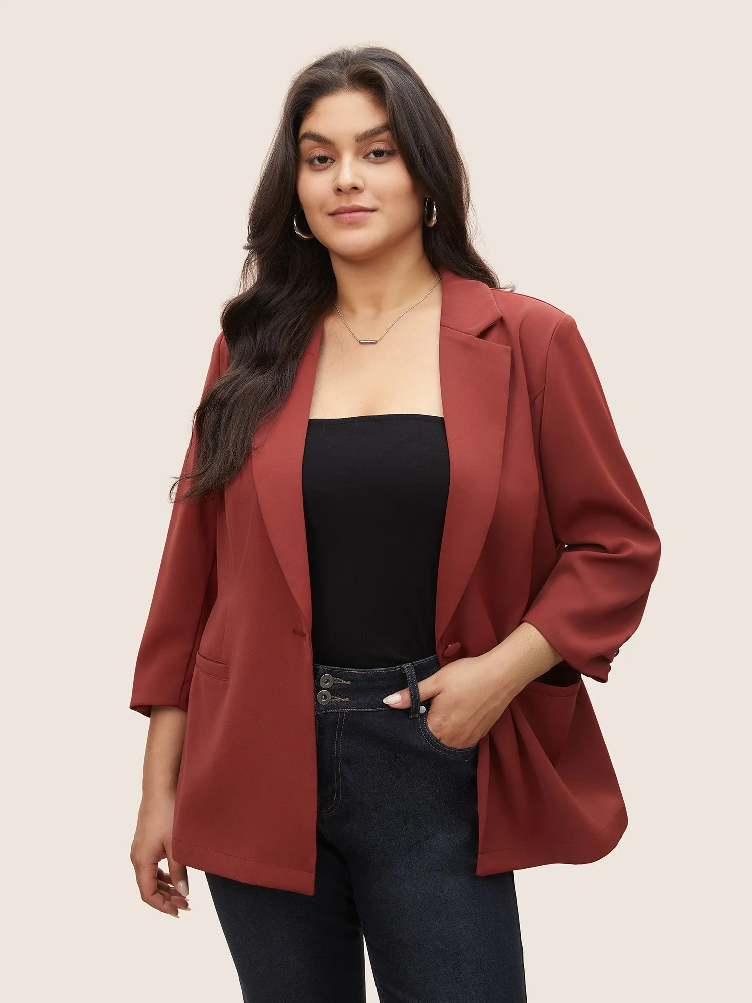 Suit Collar Button Detail Gathered Sleeve Blazer sold by Bloomchic