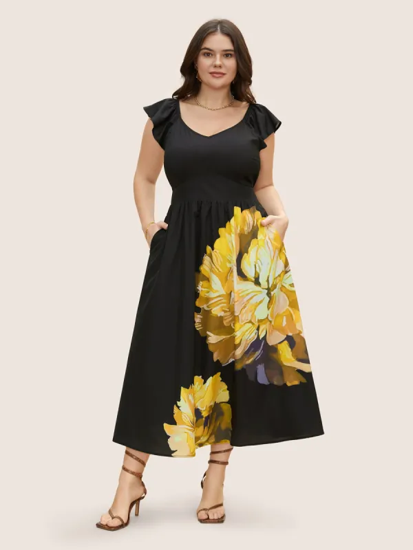 Carnation Print Ruffle Cap Sleeve Maxi Dress sold by Bloomchic
