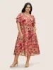 Watercolor Floral Patchwork Petal Sleeve Belted Dress sold by Bloomchic