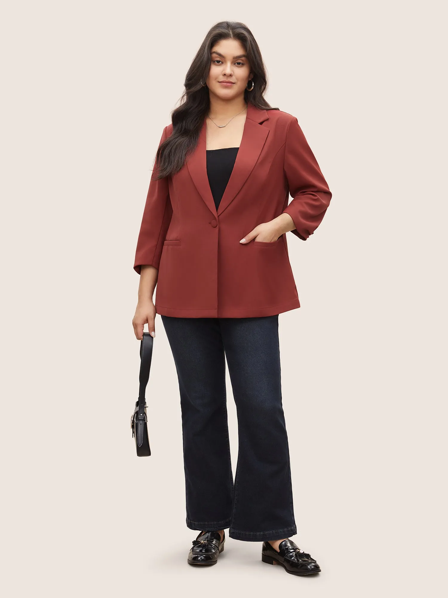 Suit Collar Button Detail Gathered Sleeve Blazer sold by Bloomchic product image thumbnail 2