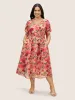 Watercolor Floral Patchwork Petal Sleeve Belted Dress sold by Bloomchic