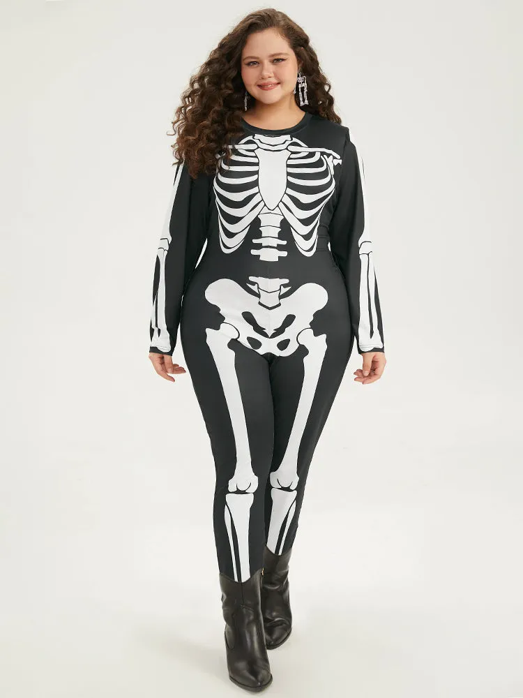 Halloween Skull Print Skinny Crew Neck Jumpsuit sold by Bloomchic product image thumbnail 4