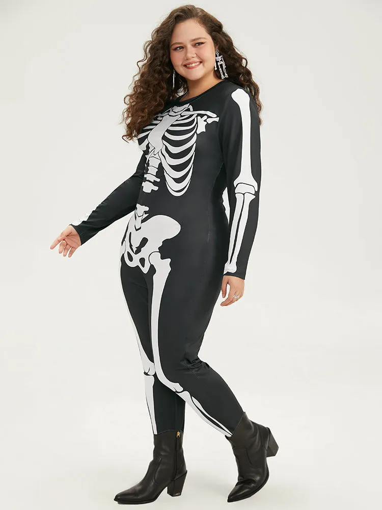 Halloween Skull Print Skinny Crew Neck Jumpsuit sold by Bloomchic product image thumbnail 3
