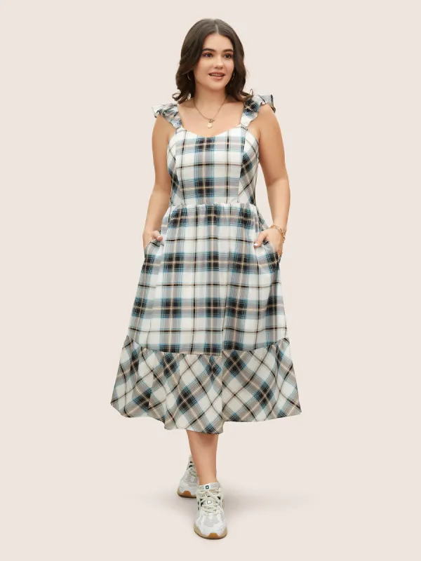 Plaid Ruffle Trim Patchwork Hem Dress made by Bloomchic