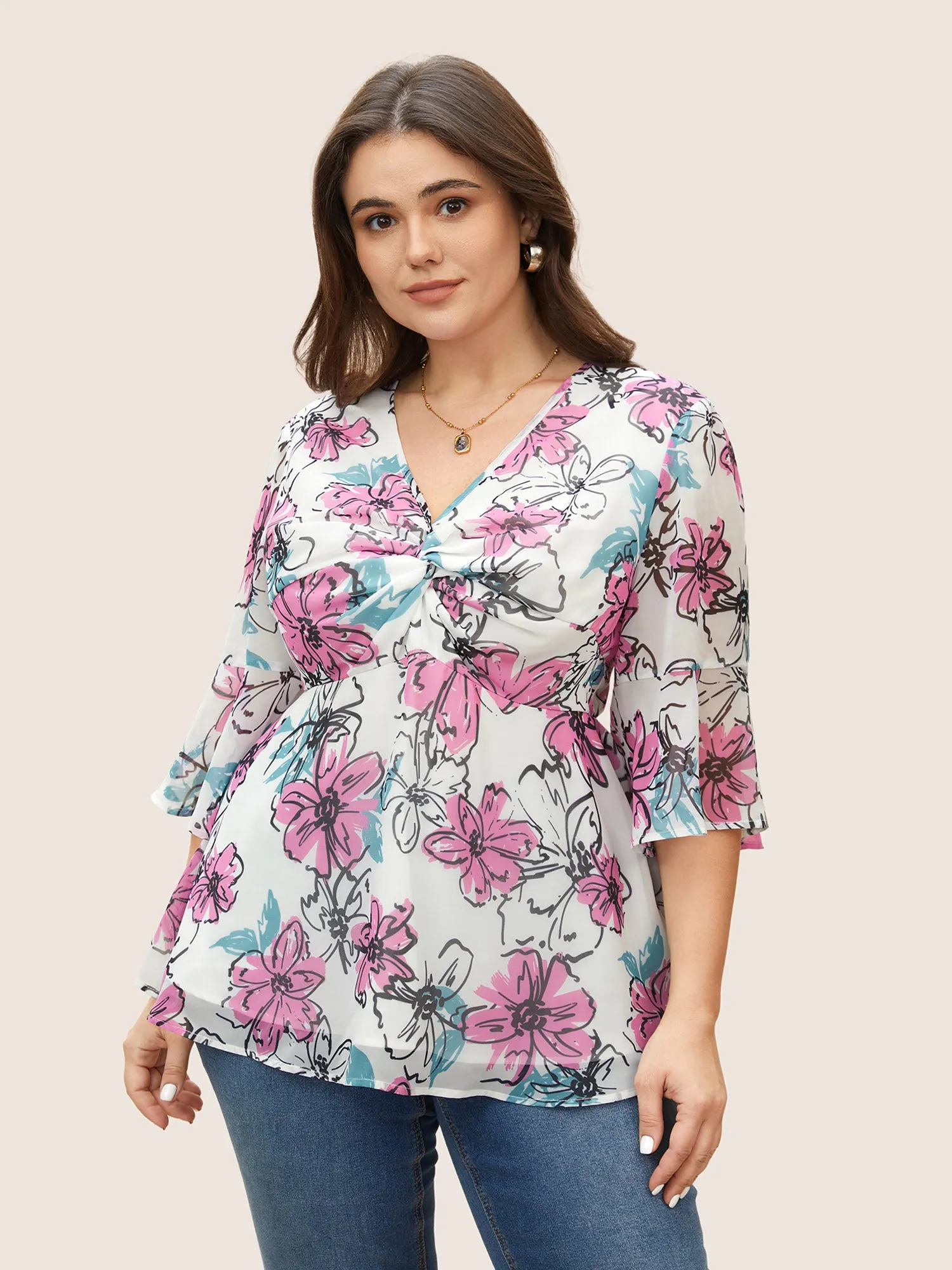 Floral Twist Ruffles See Through Blouse sold by Bloomchic product image thumbnail 2