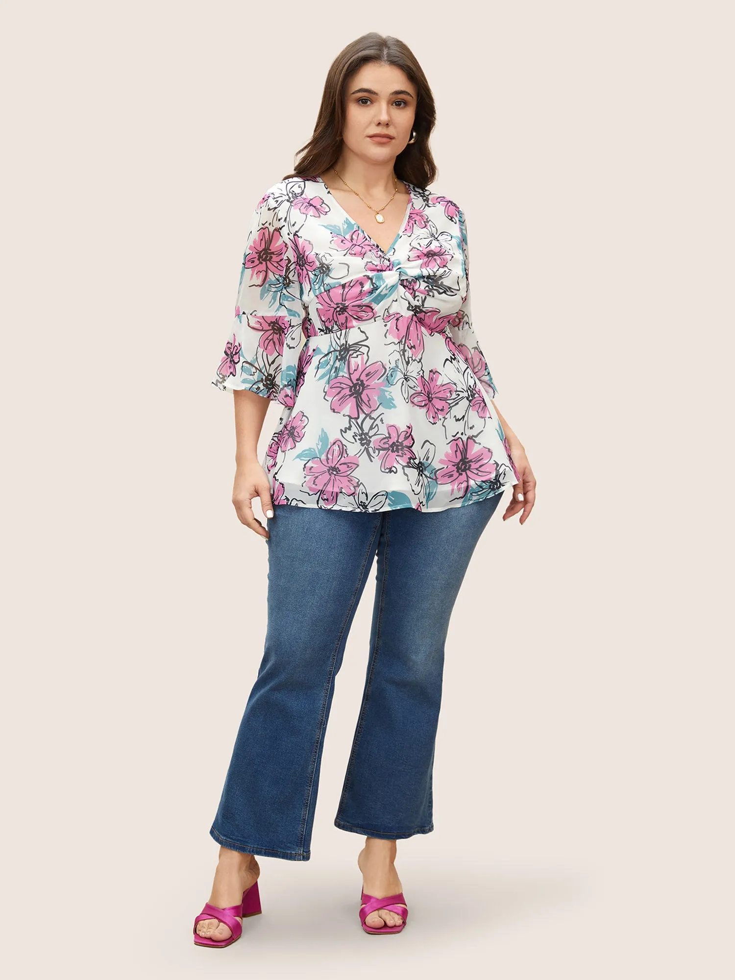 Floral Twist Ruffles See Through Blouse sold by Bloomchic product image thumbnail 3