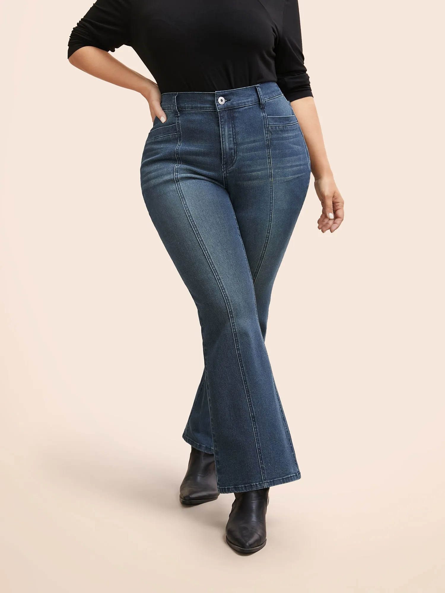 Stretch Denim Seamed Flare Jeans sold by Bloomchic