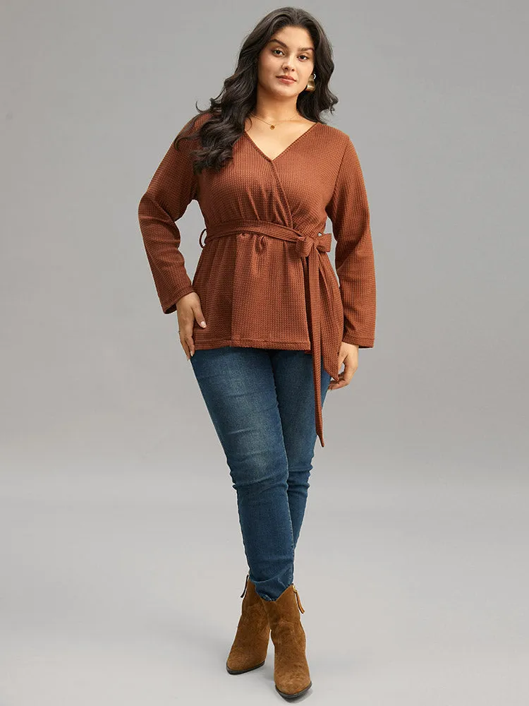 Plain Waffle Knit Wrap V Neck Ties T-shirt sold by Bloomchic product image thumbnail 4