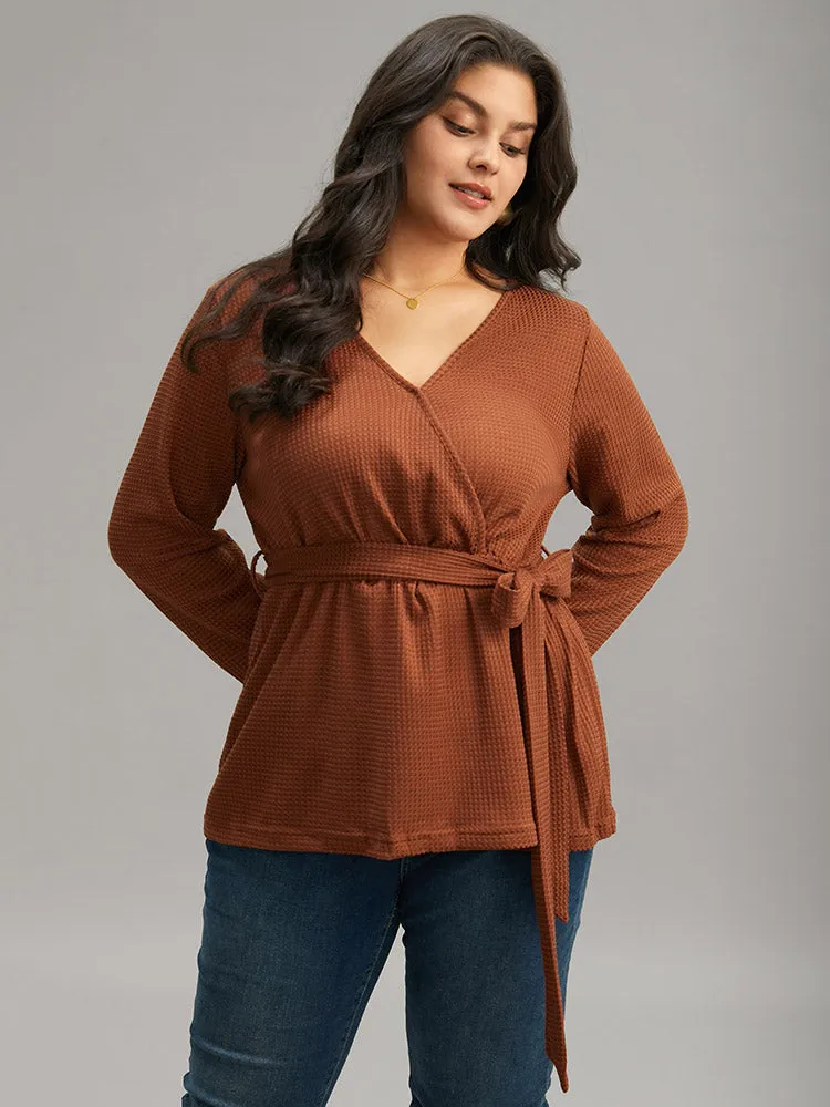 Plain Waffle Knit Wrap V Neck Ties T-shirt sold by Bloomchic product image thumbnail 5