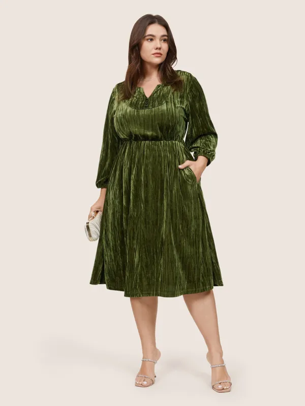 Velvet Button Detail Notched Elastic Waist Dress sold by Bloomchic