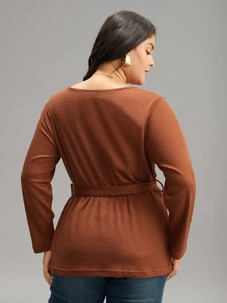 Plain Waffle Knit Wrap V Neck Ties T-shirt sold by Bloomchic product image thumbnail 2