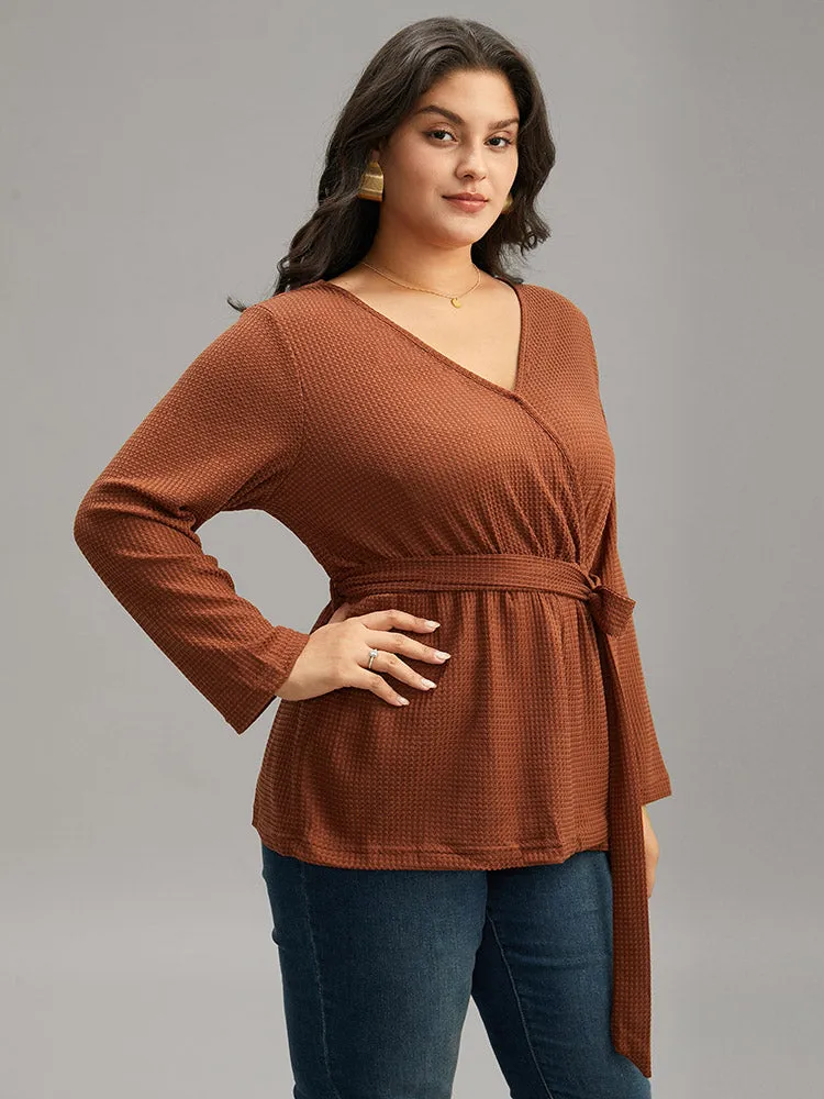 Plain Waffle Knit Wrap V Neck Ties T-shirt sold by Bloomchic product image thumbnail 3