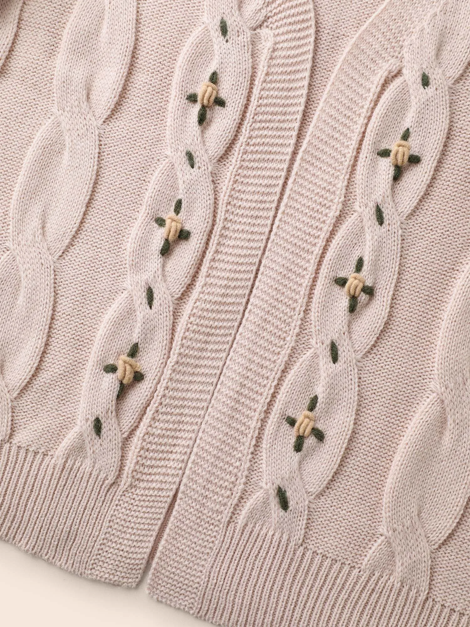 Floral Embroidered Kimono Collar Cable Knit Cardigan sold by Bloomchic product image thumbnail 5