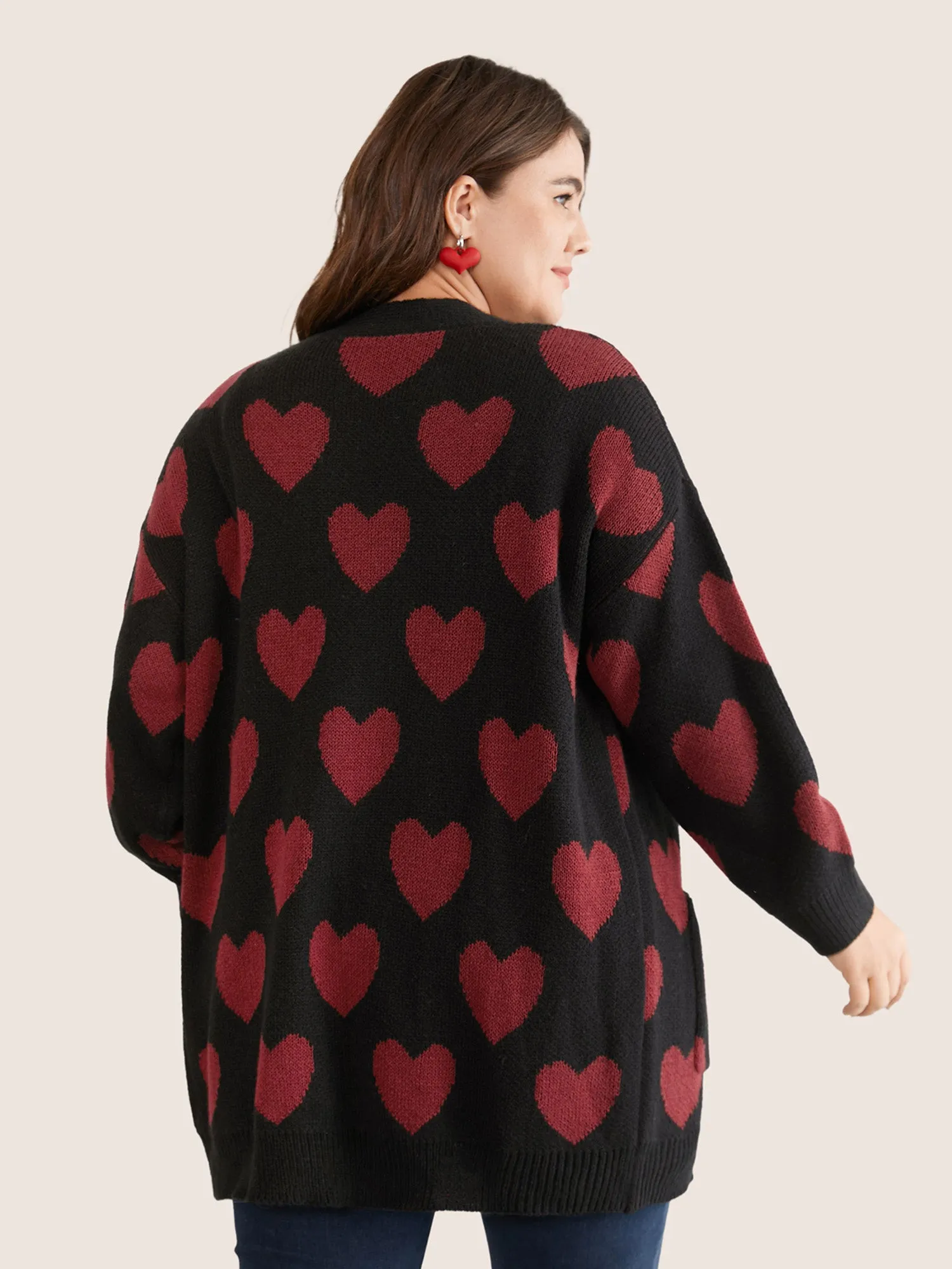 Heart Geometric Contrast Pocket Cardigan sold by Bloomchic product image thumbnail 2