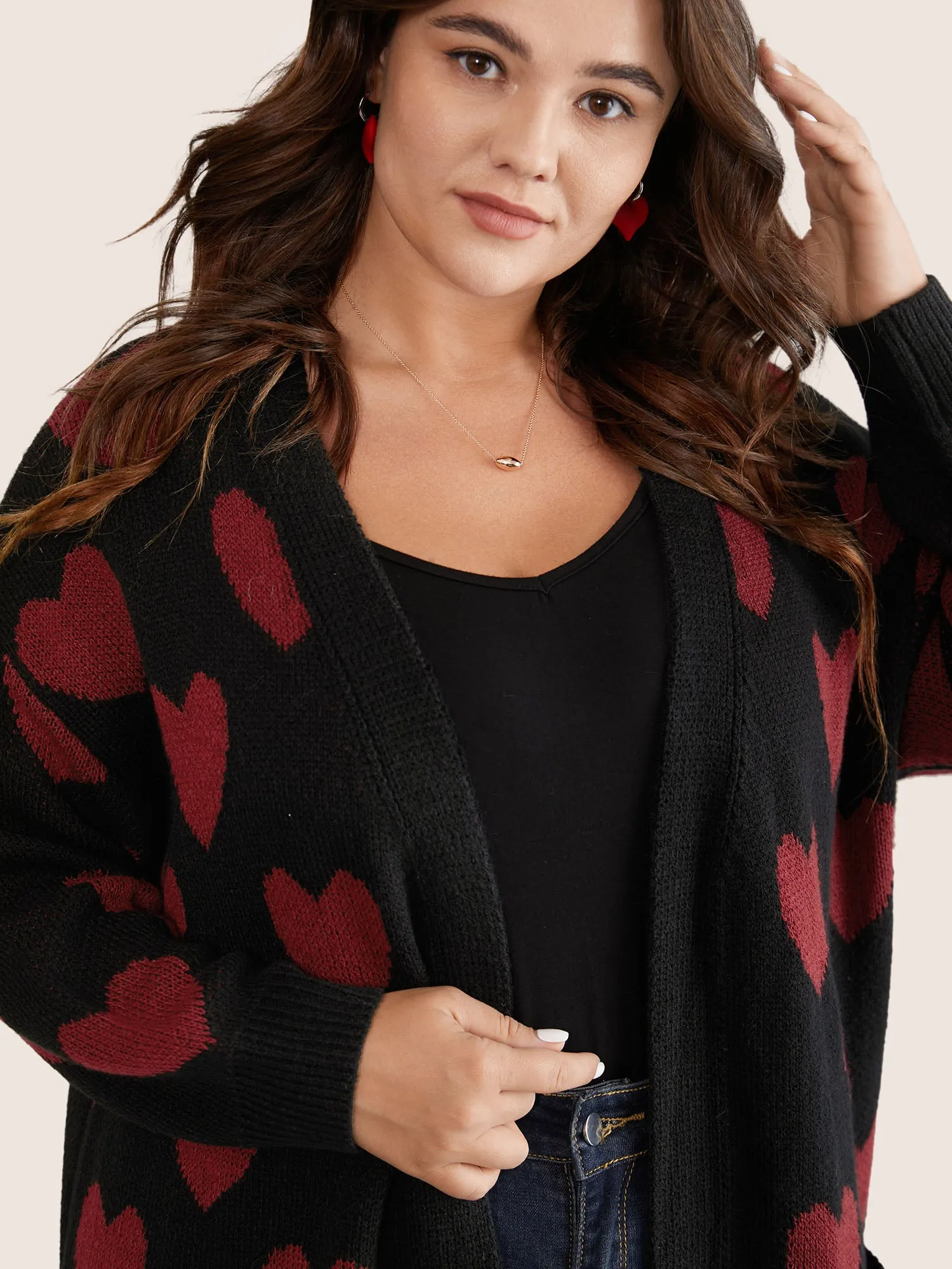 Heart Geometric Contrast Pocket Cardigan sold by Bloomchic product image thumbnail 4
