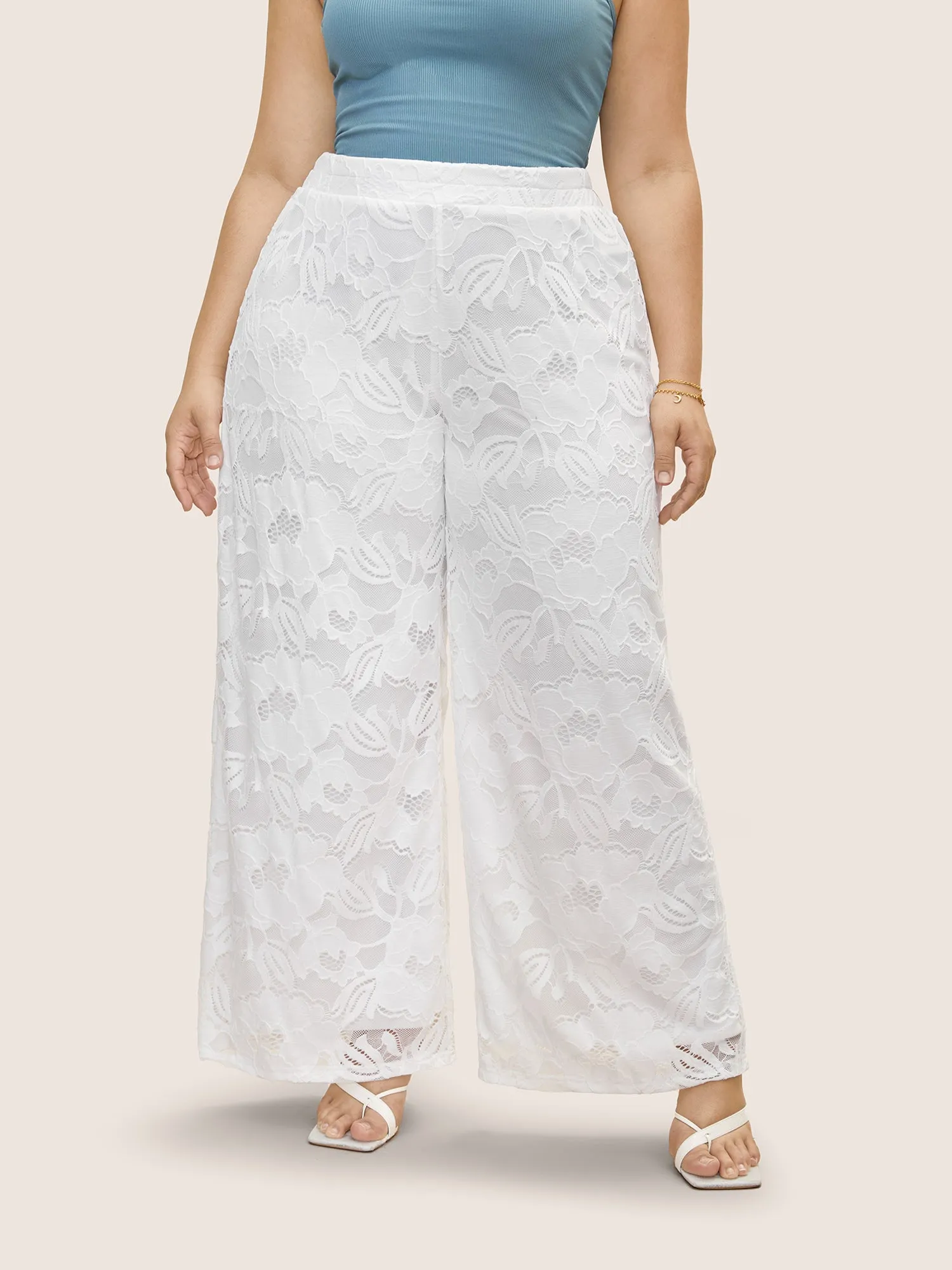 Crochet Lace Mesh Wide Leg Pants sold by Bloomchic