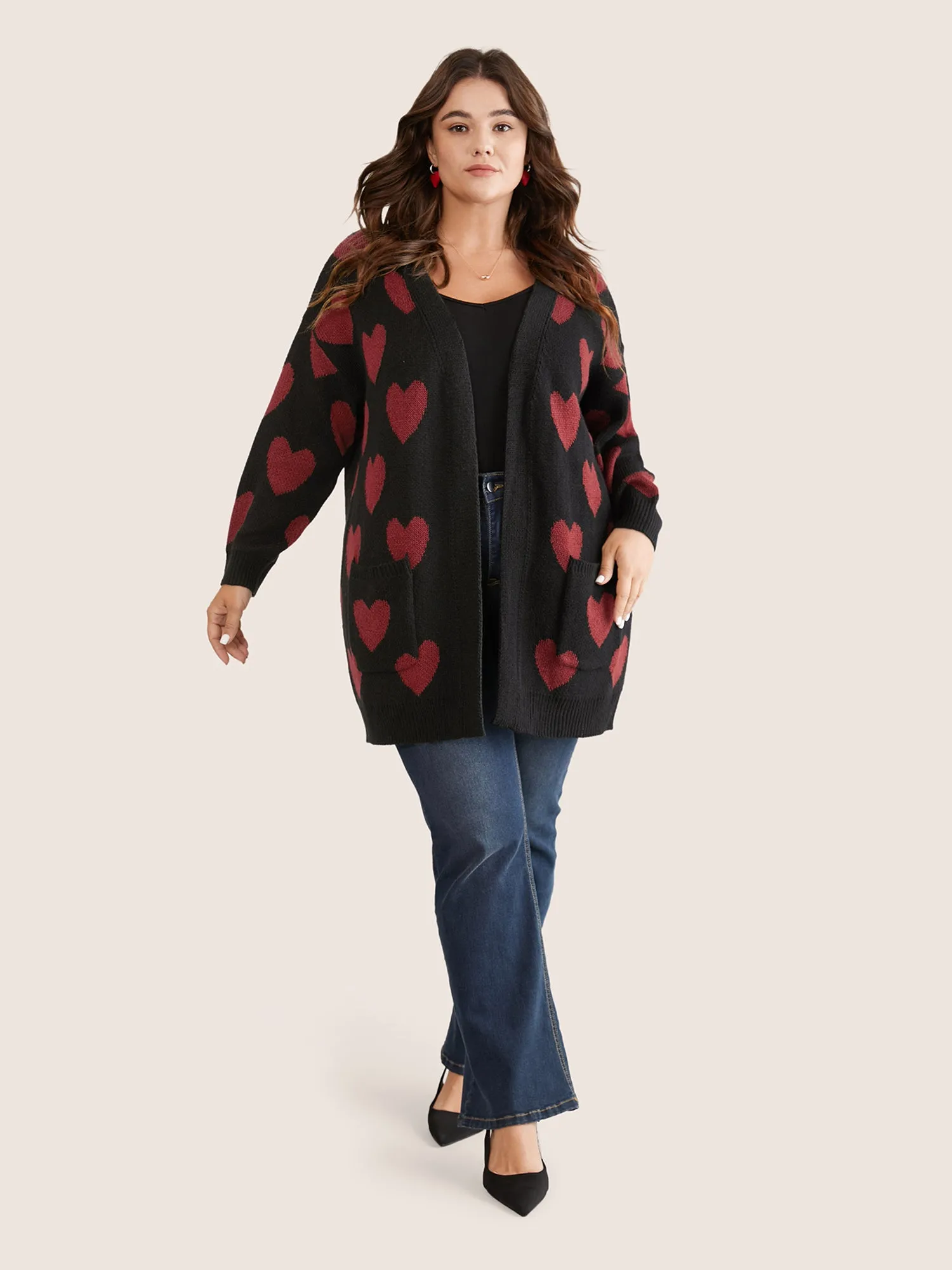 Heart Geometric Contrast Pocket Cardigan sold by Bloomchic product image thumbnail 3