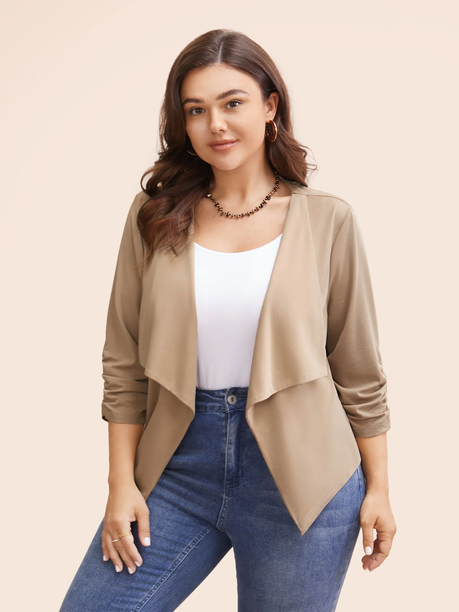 Lapel Collar Solid Gathered Jacket sold by Bloomchic product image thumbnail 4