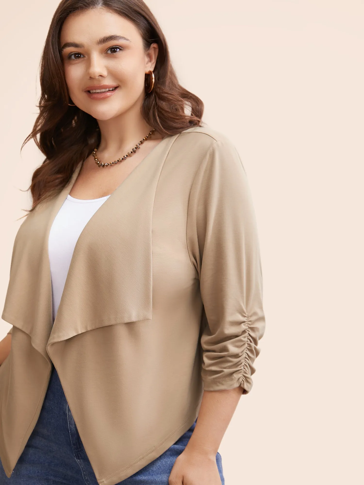 Lapel Collar Solid Gathered Jacket sold by Bloomchic product image thumbnail 2