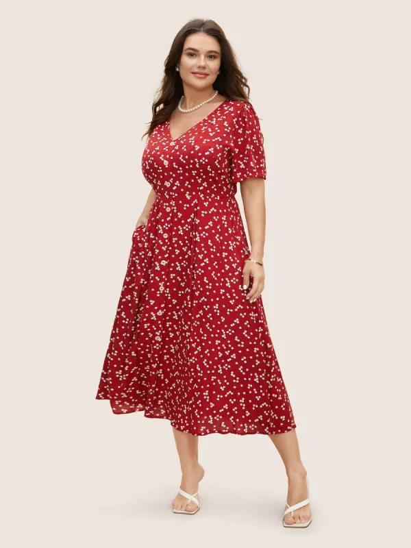 Ditsy Floral Button Detail Elastic Waist Midi Dress sold by Bloomchic