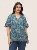 Floral Tucked Seam Notched Collar Blouse sold by Bloomchic