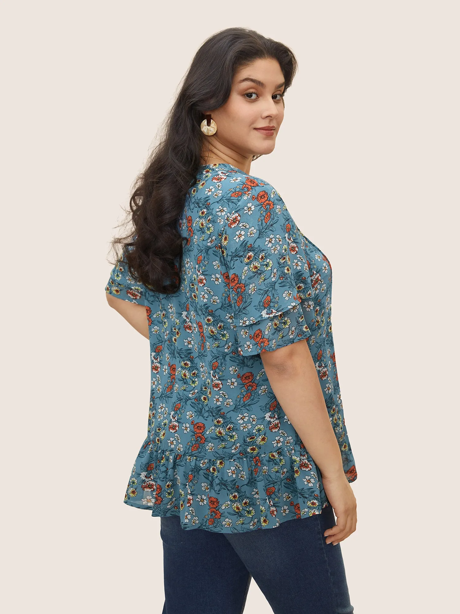 Floral Tucked Seam Notched Collar Blouse sold by Bloomchic product image thumbnail 4