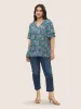 Floral Tucked Seam Notched Collar Blouse sold by Bloomchic