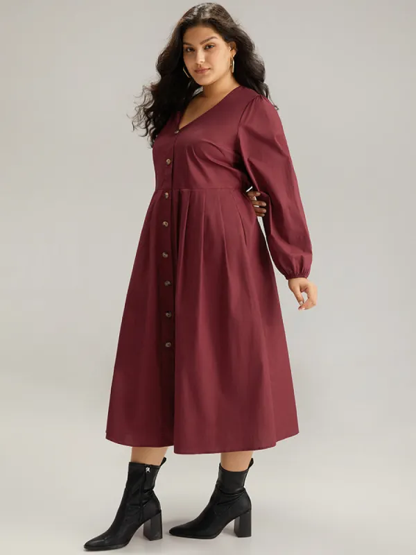 Cotton Button Detail Elastic Cuffs Dress sold by Bloomchic
