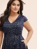Glitter Geometric Cap Sleeve Belted Dress sold by Bloomchic