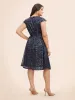 Glitter Geometric Cap Sleeve Belted Dress sold by Bloomchic