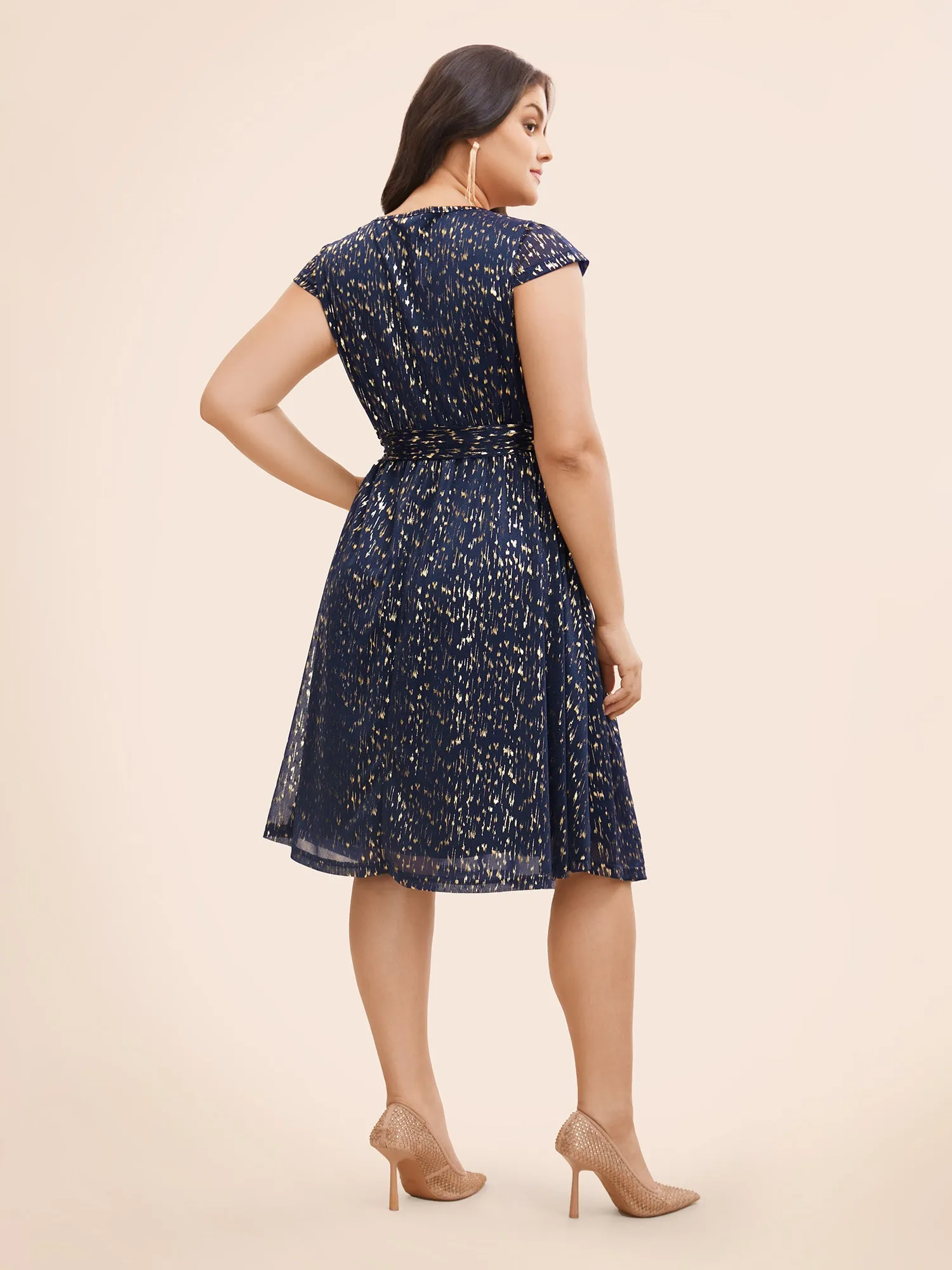 Glitter Geometric Cap Sleeve Belted Dress sold by Bloomchic product image thumbnail 3