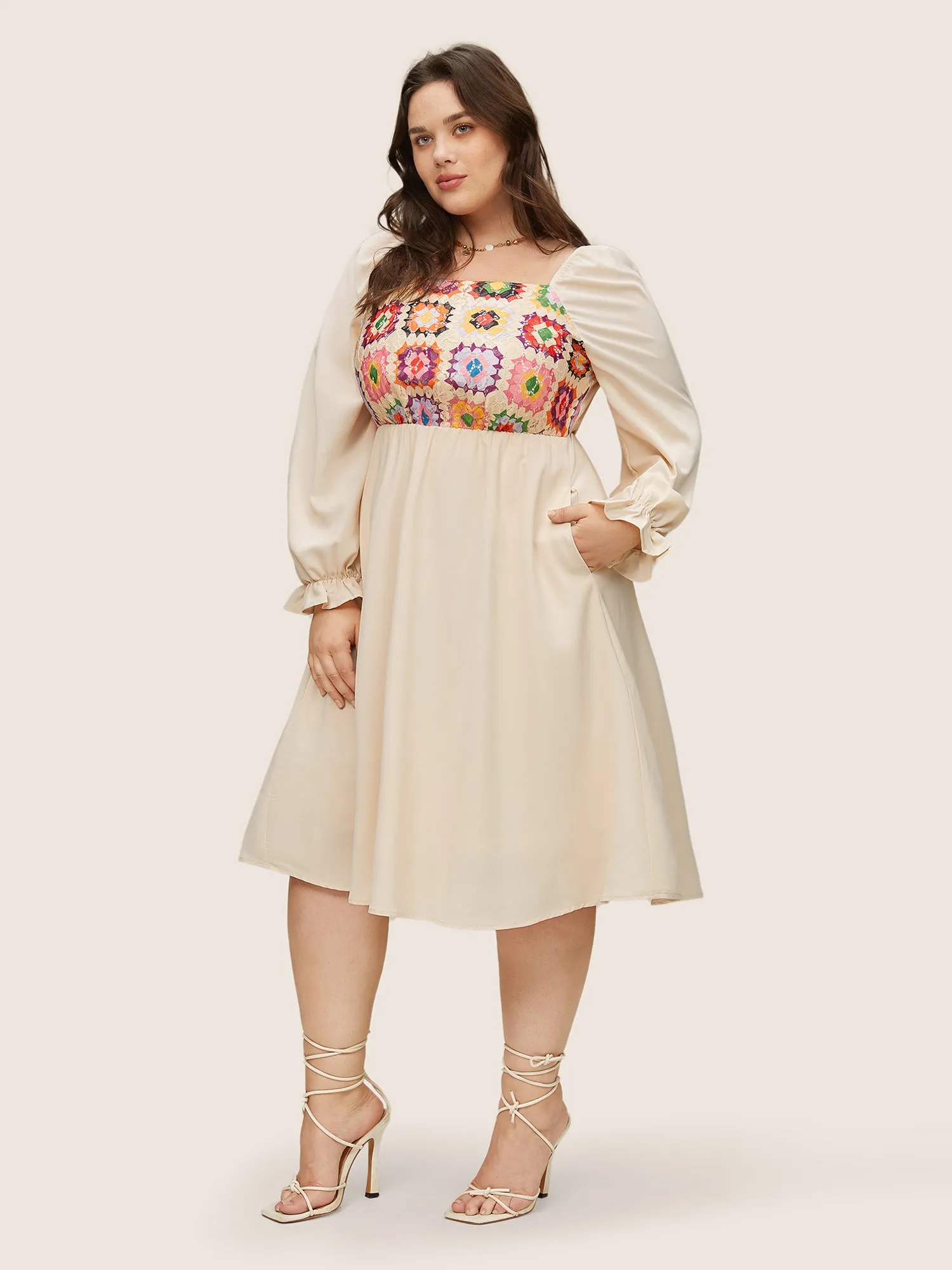 Floral Patchwork Square Neck Gathered Dress sold by Bloomchic product image thumbnail 2