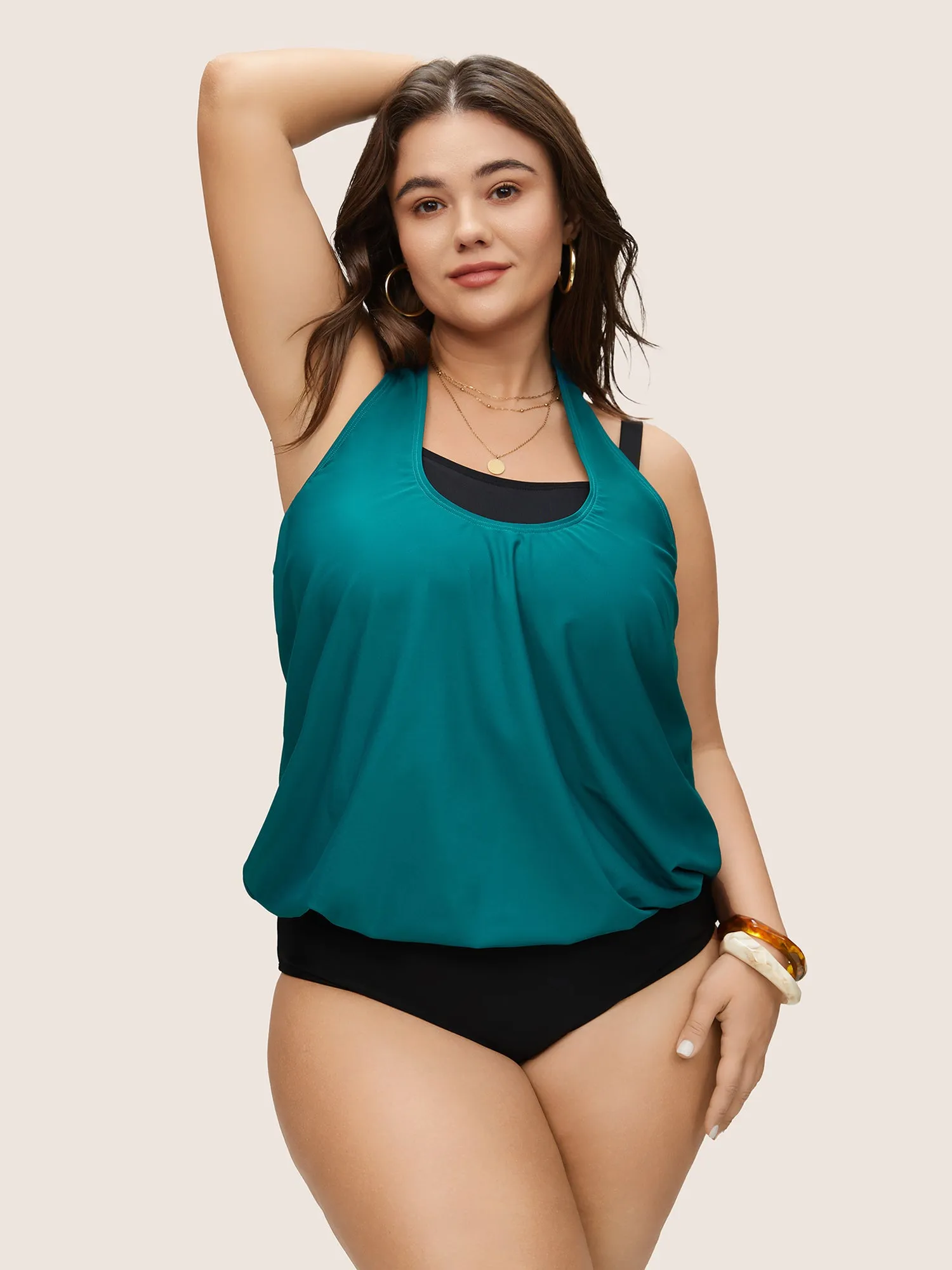 Contrast Halter Bowknot Patchwork One Piece Swimsuit sold by Bloomchic