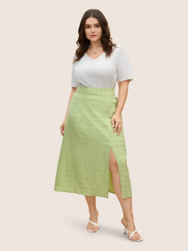 Plain Textured Elastic Waist Split Front Skirt sold by Bloomchic