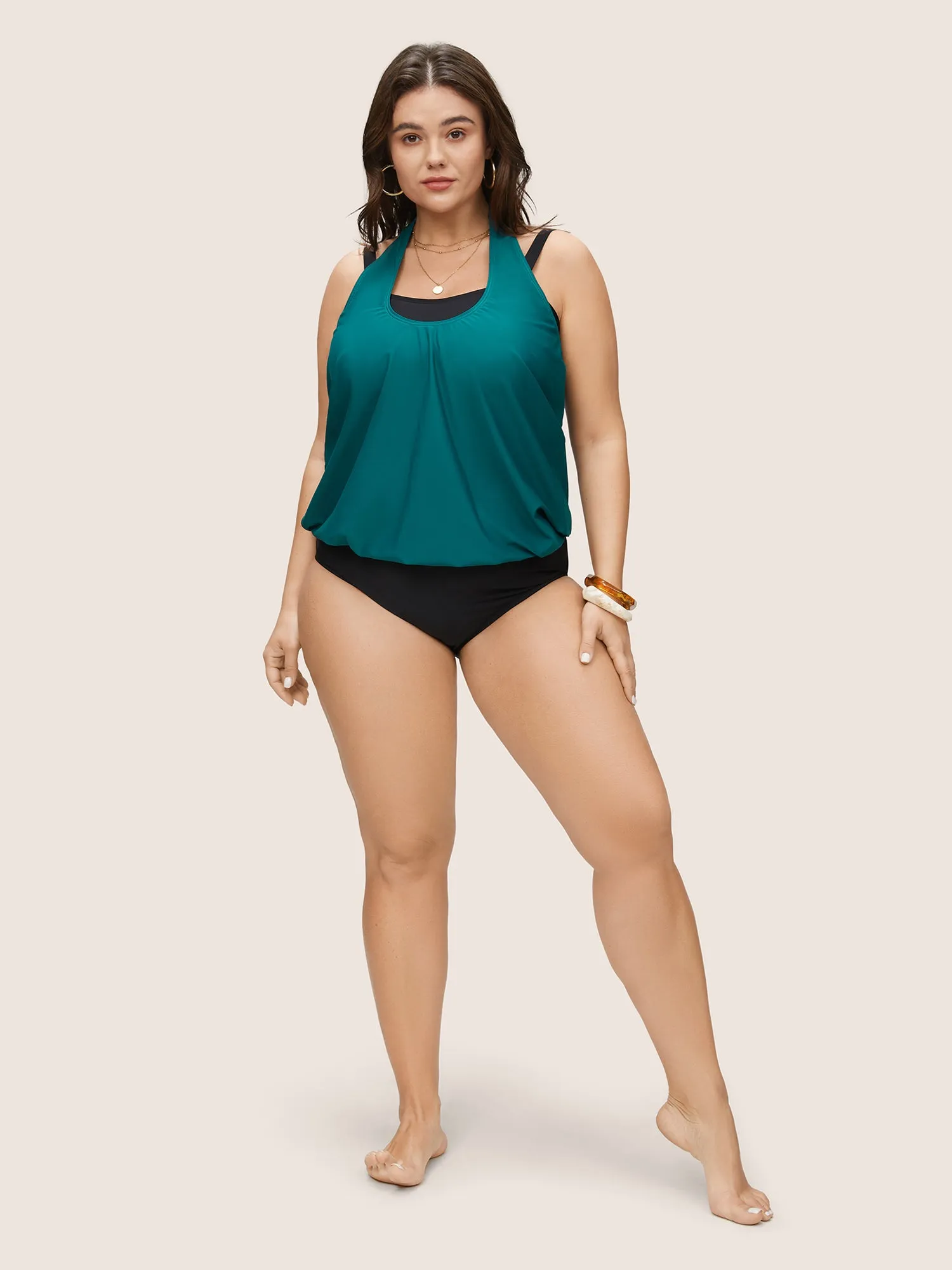 Contrast Halter Bowknot Patchwork One Piece Swimsuit sold by Bloomchic product image thumbnail 3